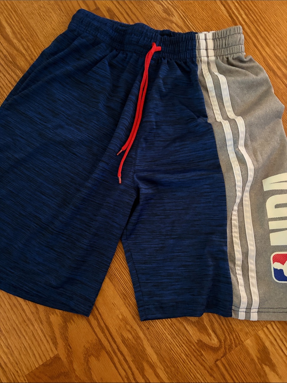 NBA Boys Blue & Gray Athletic Shorts with Red Drawstring